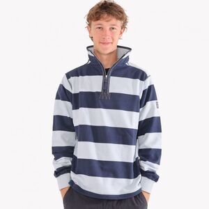 Lazy Jacks Mens Striped Quarter Zip Sweatshirt / Sky